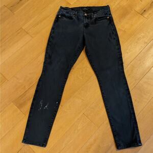 Lucky Brand Womens Sz 12/31 R Sofia Skinny Faded Black Denim Jean DAMAGE